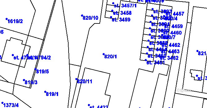 Parcela st. 820/1 v KÚ Blansko, Katastrální mapa