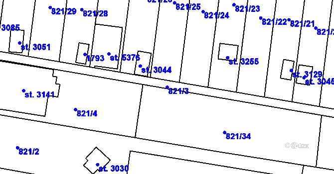 Parcela st. 821/3 v KÚ Blansko, Katastrální mapa