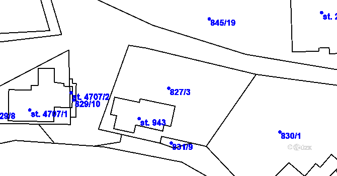 Parcela st. 827/3 v KÚ Blansko, Katastrální mapa