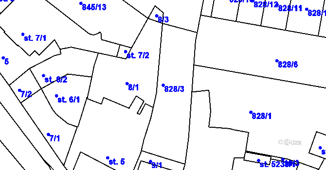 Parcela st. 828/3 v KÚ Blansko, Katastrální mapa