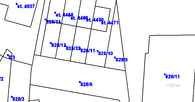 Parcela st. 828/10 v KÚ Blansko, Katastrální mapa