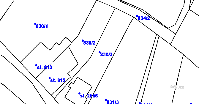 Parcela st. 830/3 v KÚ Blansko, Katastrální mapa