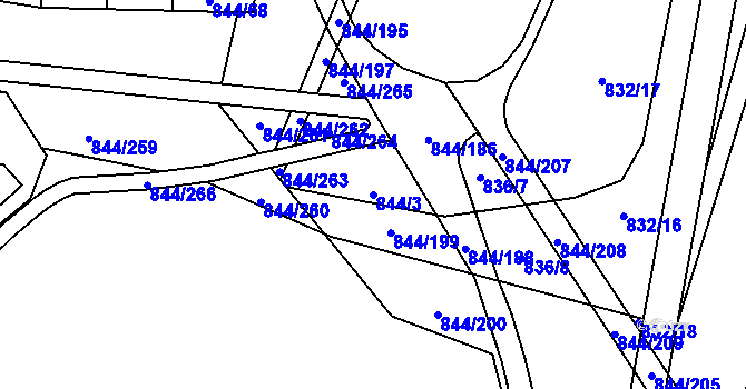 Parcela st. 844/3 v KÚ Blansko, Katastrální mapa