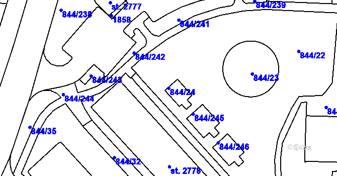 Parcela st. 844/24 v KÚ Blansko, Katastrální mapa