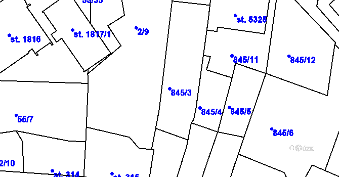 Parcela st. 845/3 v KÚ Blansko, Katastrální mapa