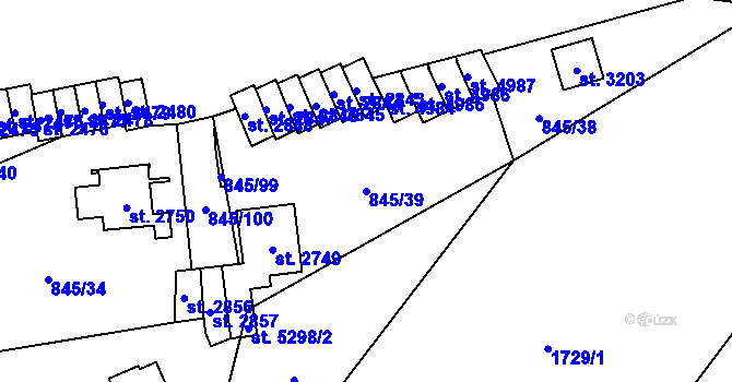 Parcela st. 845/39 v KÚ Blansko, Katastrální mapa