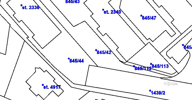 Parcela st. 845/42 v KÚ Blansko, Katastrální mapa