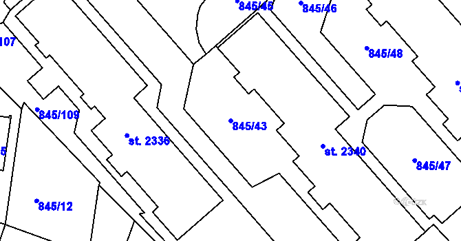Parcela st. 845/43 v KÚ Blansko, Katastrální mapa