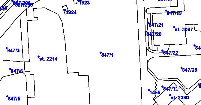 Parcela st. 847/1 v KÚ Blansko, Katastrální mapa
