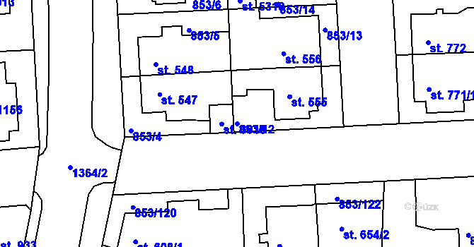 Parcela st. 853/12 v KÚ Blansko, Katastrální mapa