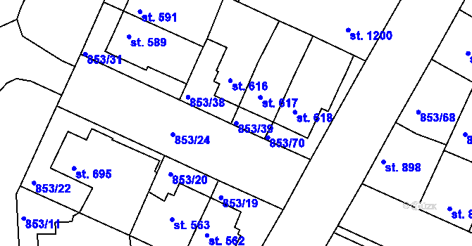 Parcela st. 853/39 v KÚ Blansko, Katastrální mapa