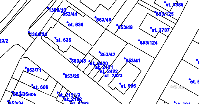 Parcela st. 853/42 v KÚ Blansko, Katastrální mapa