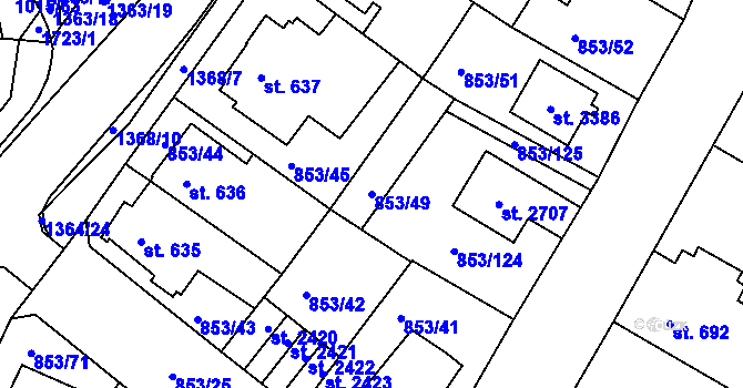 Parcela st. 853/49 v KÚ Blansko, Katastrální mapa