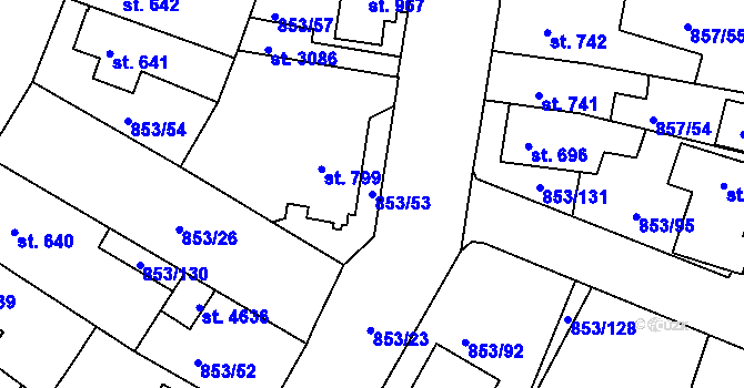 Parcela st. 853/53 v KÚ Blansko, Katastrální mapa