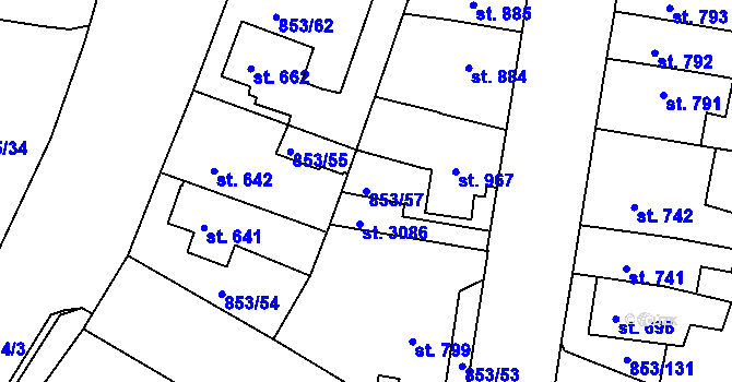 Parcela st. 853/57 v KÚ Blansko, Katastrální mapa