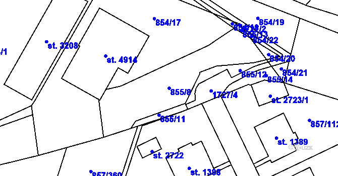 Parcela st. 855/8 v KÚ Blansko, Katastrální mapa