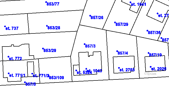 Parcela st. 857/3 v KÚ Blansko, Katastrální mapa