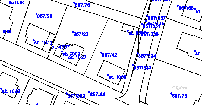 Parcela st. 857/42 v KÚ Blansko, Katastrální mapa