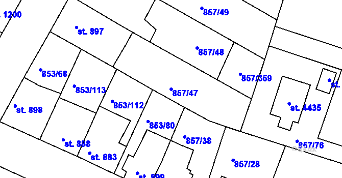Parcela st. 857/47 v KÚ Blansko, Katastrální mapa
