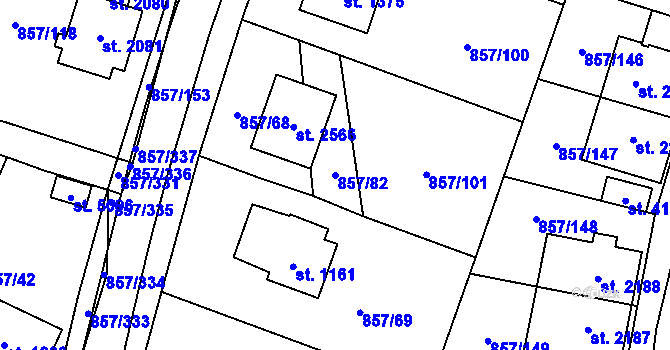 Parcela st. 857/82 v KÚ Blansko, Katastrální mapa