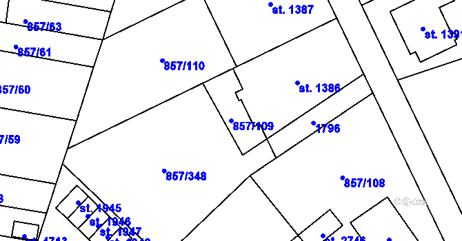 Parcela st. 857/109 v KÚ Blansko, Katastrální mapa