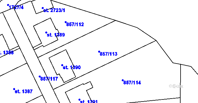 Parcela st. 857/113 v KÚ Blansko, Katastrální mapa