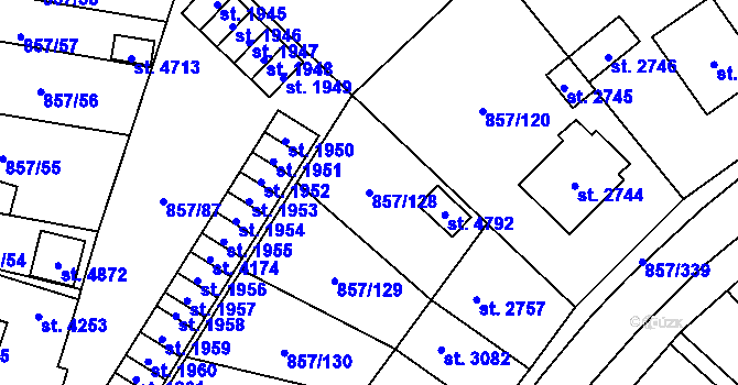 Parcela st. 857/128 v KÚ Blansko, Katastrální mapa