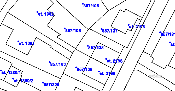 Parcela st. 857/138 v KÚ Blansko, Katastrální mapa