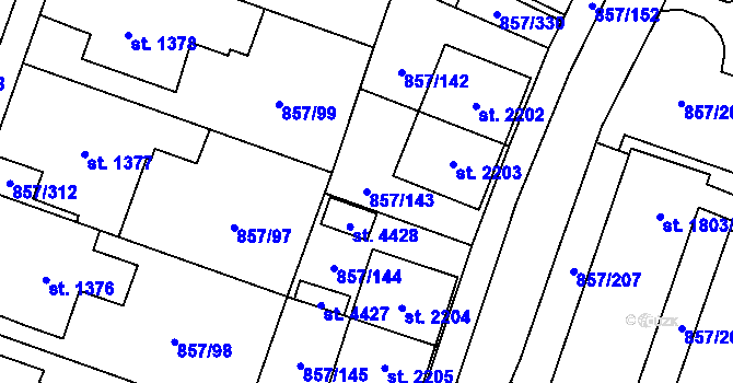 Parcela st. 857/143 v KÚ Blansko, Katastrální mapa