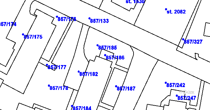 Parcela st. 857/186 v KÚ Blansko, Katastrální mapa
