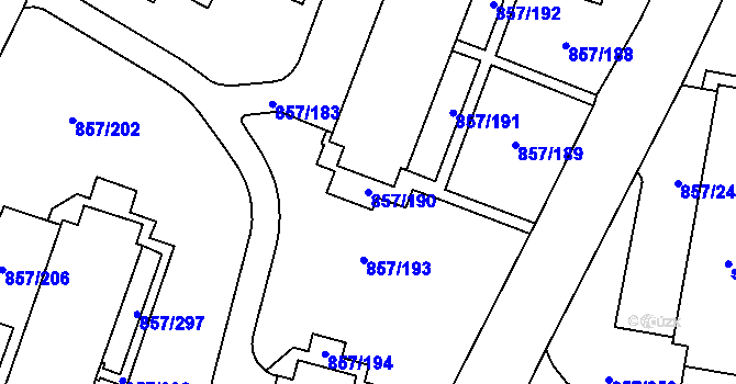 Parcela st. 857/190 v KÚ Blansko, Katastrální mapa