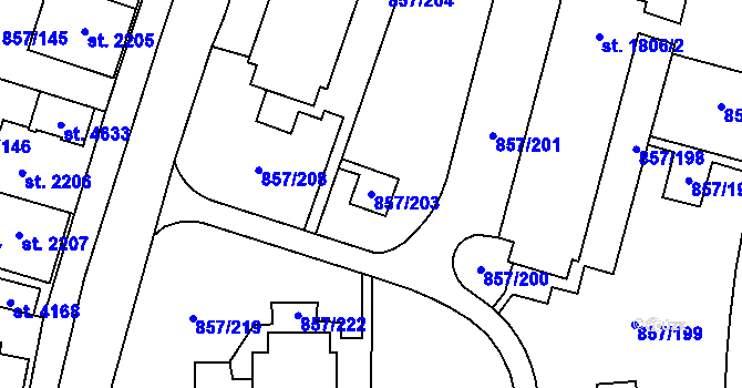 Parcela st. 857/203 v KÚ Blansko, Katastrální mapa