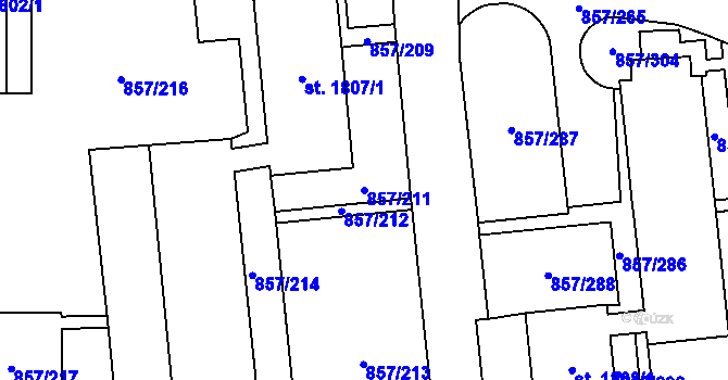 Parcela st. 857/211 v KÚ Blansko, Katastrální mapa