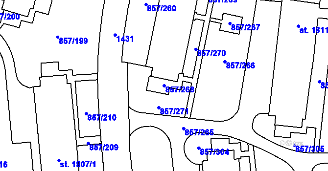 Parcela st. 857/268 v KÚ Blansko, Katastrální mapa