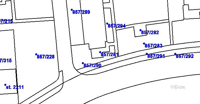 Parcela st. 857/281 v KÚ Blansko, Katastrální mapa