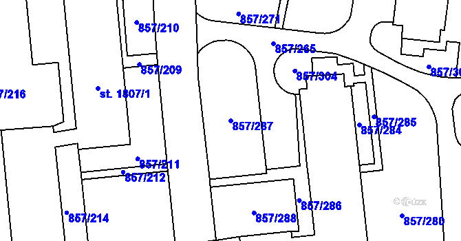 Parcela st. 857/287 v KÚ Blansko, Katastrální mapa