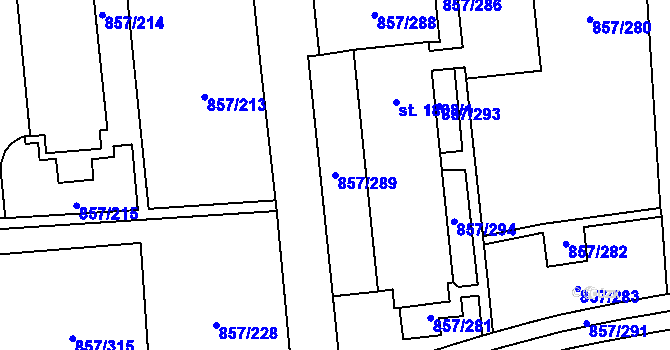 Parcela st. 857/289 v KÚ Blansko, Katastrální mapa