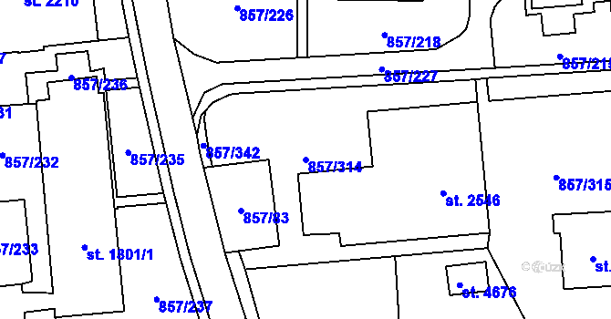 Parcela st. 857/314 v KÚ Blansko, Katastrální mapa