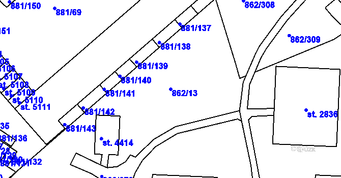 Parcela st. 862/13 v KÚ Blansko, Katastrální mapa