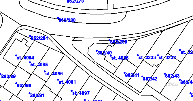 Parcela st. 862/40 v KÚ Blansko, Katastrální mapa