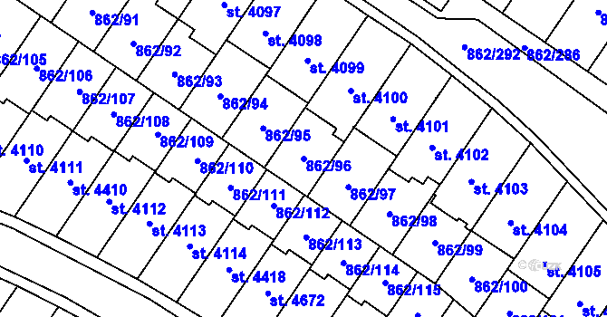 Parcela st. 862/96 v KÚ Blansko, Katastrální mapa