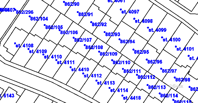 Parcela st. 862/109 v KÚ Blansko, Katastrální mapa