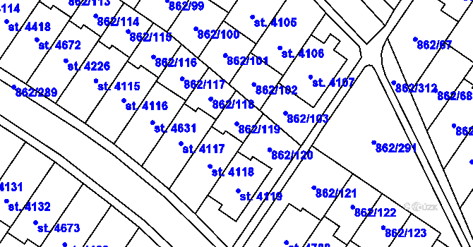 Parcela st. 862/119 v KÚ Blansko, Katastrální mapa