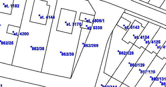Parcela st. 862/269 v KÚ Blansko, Katastrální mapa