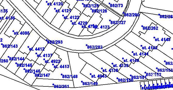 Parcela st. 862/282 v KÚ Blansko, Katastrální mapa
