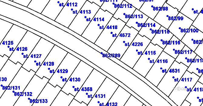 Parcela st. 862/289 v KÚ Blansko, Katastrální mapa