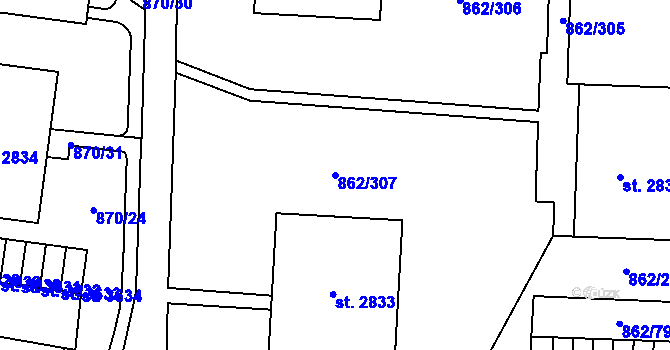 Parcela st. 862/307 v KÚ Blansko, Katastrální mapa