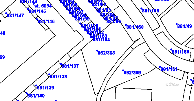 Parcela st. 862/308 v KÚ Blansko, Katastrální mapa