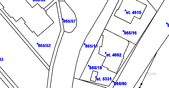 Parcela st. 865/11 v KÚ Blansko, Katastrální mapa