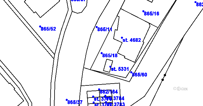 Parcela st. 865/18 v KÚ Blansko, Katastrální mapa
